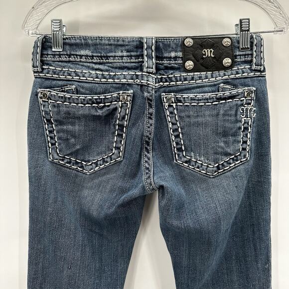 Miss Me Jeans Womens 26 Blue Bootcut Western Cross Rodeo Grunge Cowgirl - Picture 1 of 14